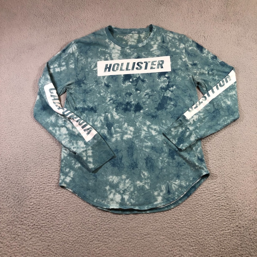 Hollister T Shirt Mens M teal blue tie dye long sleeve